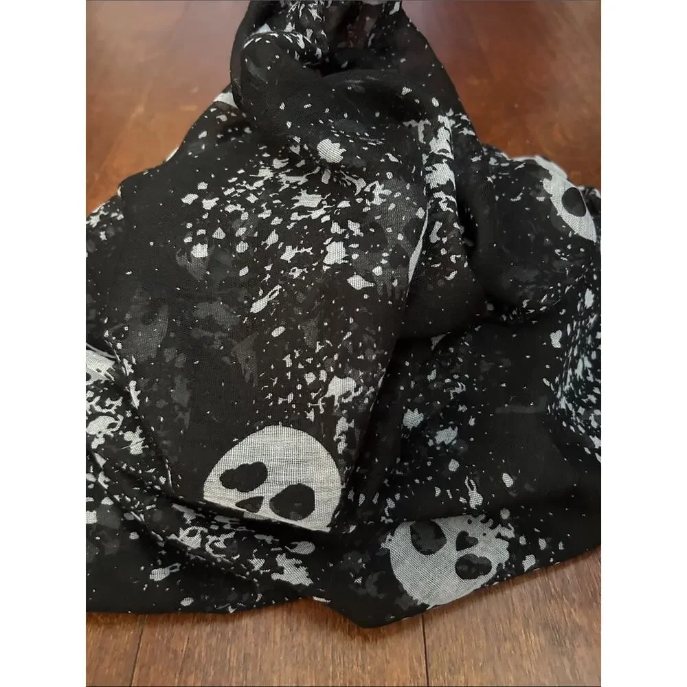 Black Scarf with White Skulls, Lightweight and Oversized